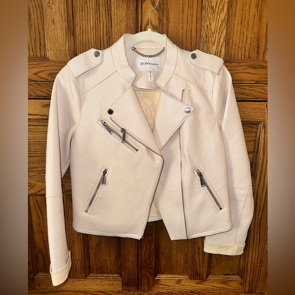 BCBGeneration size small, faux leather jacket with lace detail